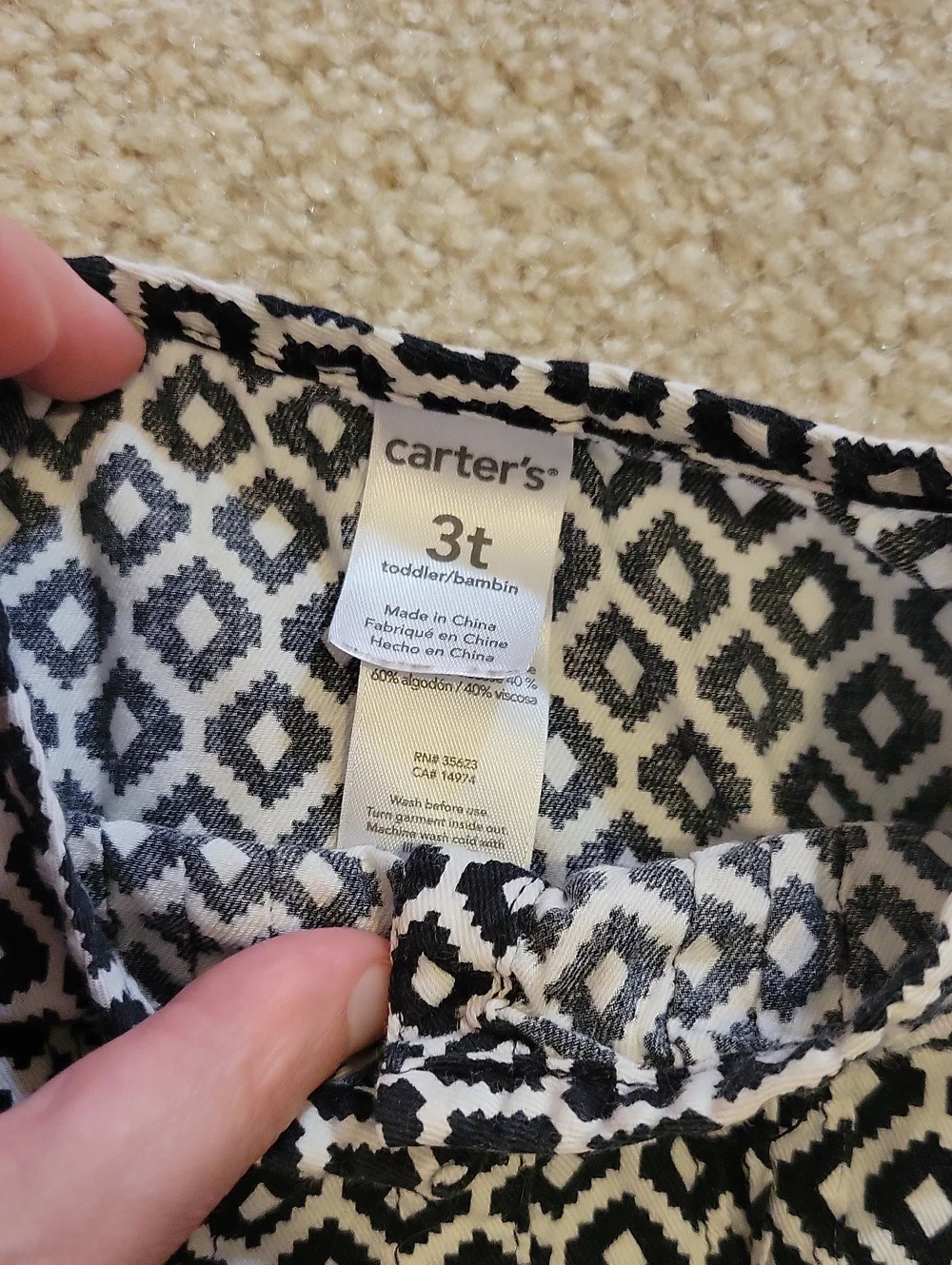 Carter's Black & White Diamond-Print Long-Sleeve Dress